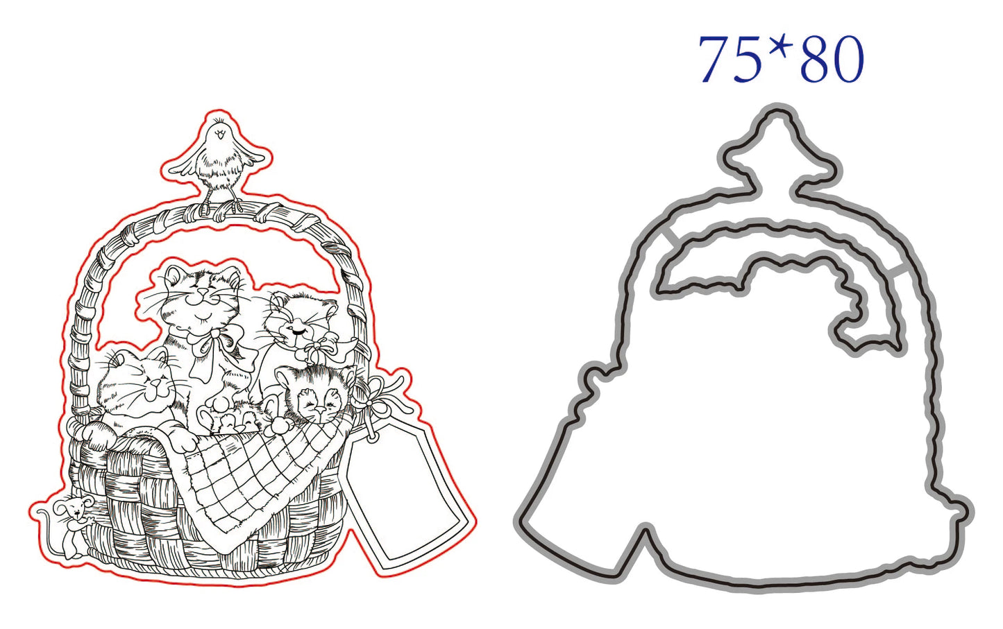 Stempel met snijmal als optie – Mand met katten design (6×10 cm)