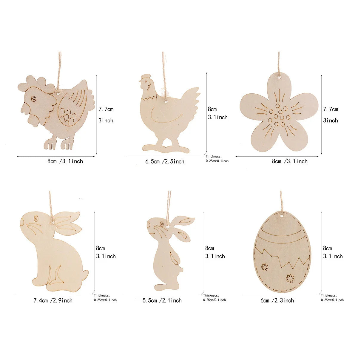 Houten Paas figuren om zelf te kleuren/schilderen – konijn en ei hangers
