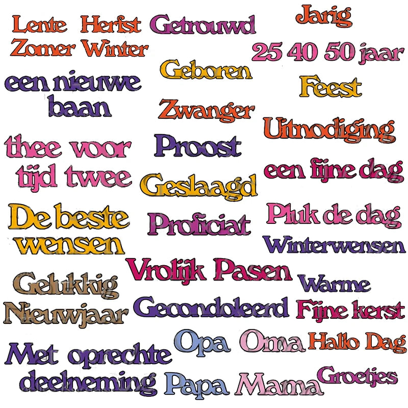 Snijmal Basis Nederlandse Teksten voor Kaarten en Scrapbooking - Jarig 40 50 25 jaar