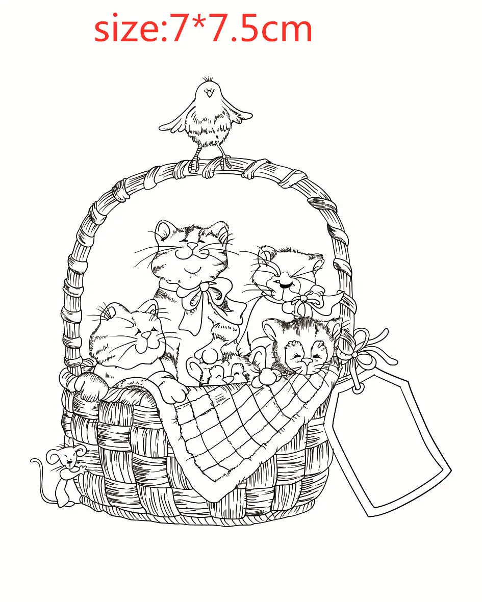 Stempel met snijmal als optie – Mand met katten design (6×10 cm)
