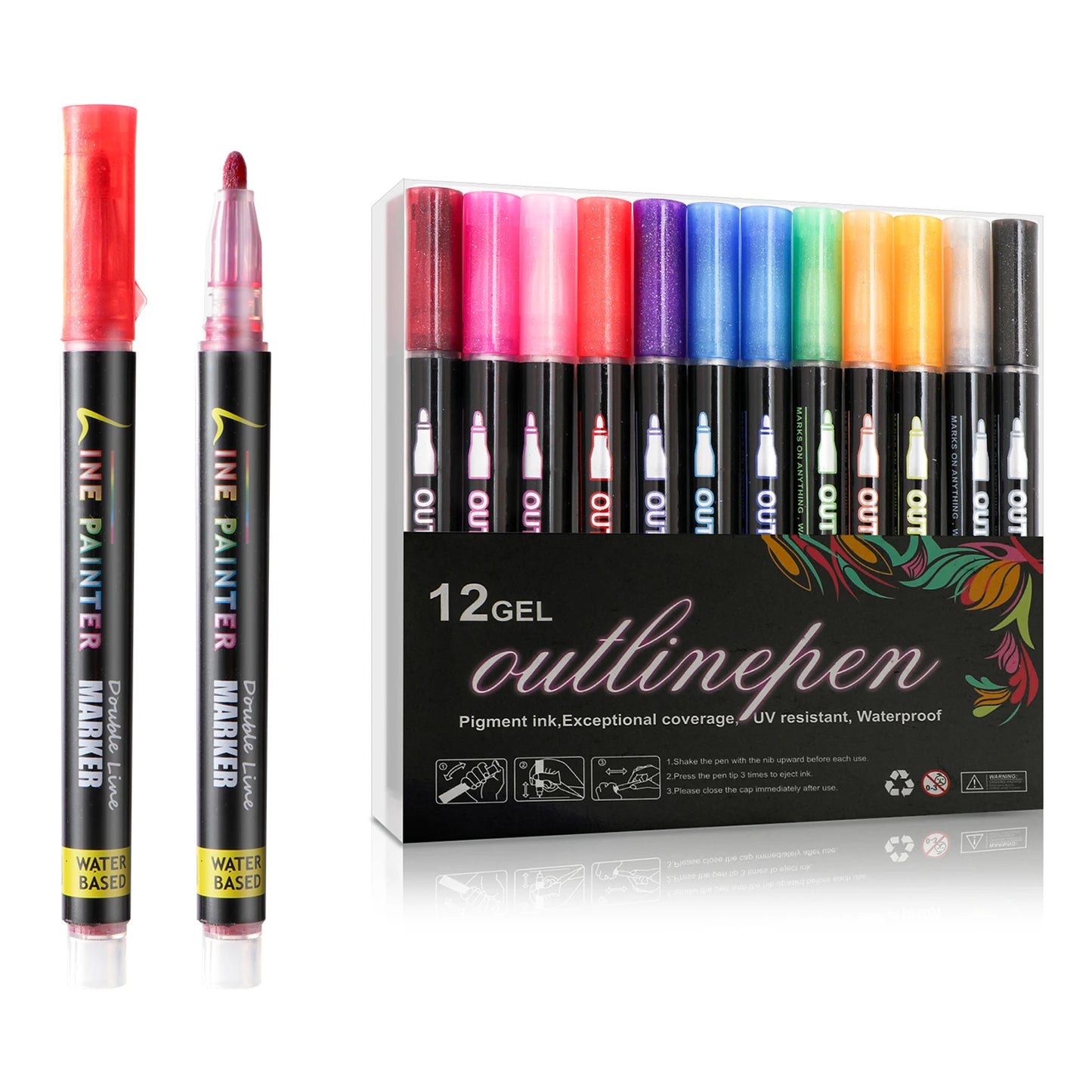 Stiften set dubbele metallic markers met contour effect voor creatief werk