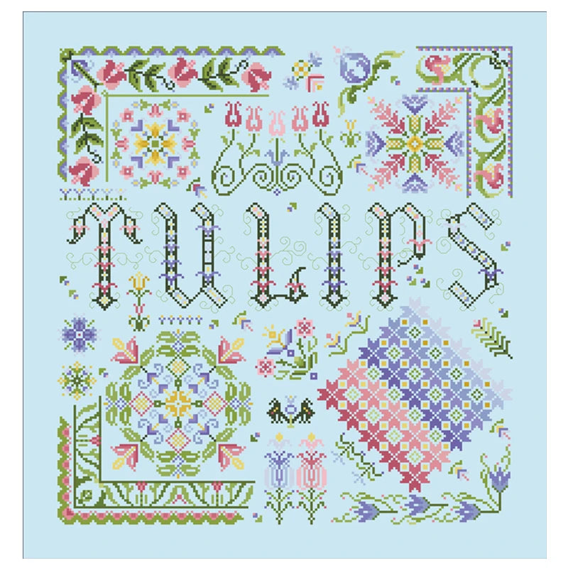 Borduur pakket Tulp geometrisch patroon blauw katoen