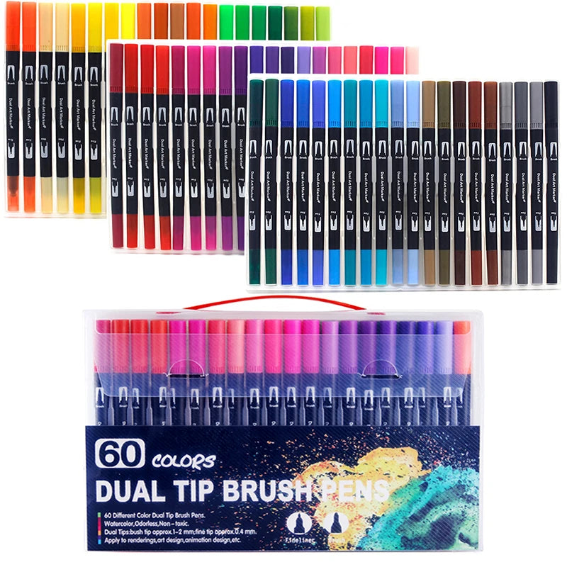 Stiften set met dual tip brush en fineliner in meerdere kleuren