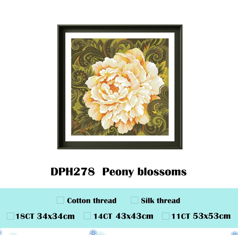 Borduur pakket Pioenrozen bloemen patroon op onbedrukt canvas