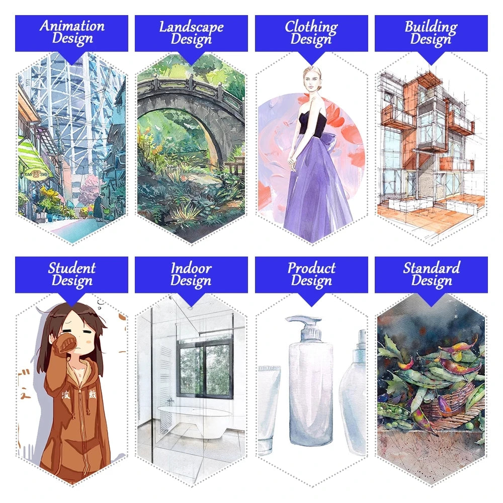 Stiften set met dual-tip brush pens en fineliner aquarel markers