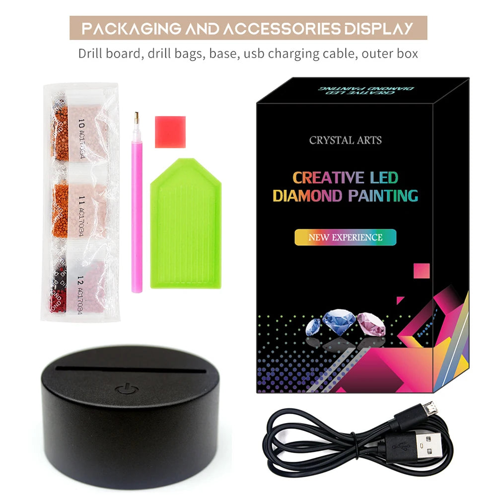 Diamond Painting Lamp met Zeven Kleuren Sfeerverlichting - Maan met beertje