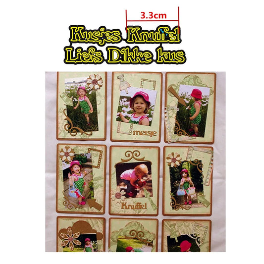 Snijmal Basis Nederlandse Teksten voor Kaarten en Scrapbooking - Kusjes Knuffel Liefs Dikke kus