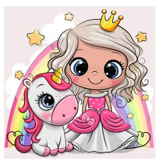 Stempels Cartoon Prinses en Eenhoorn – 7x9cm Silicone Set
