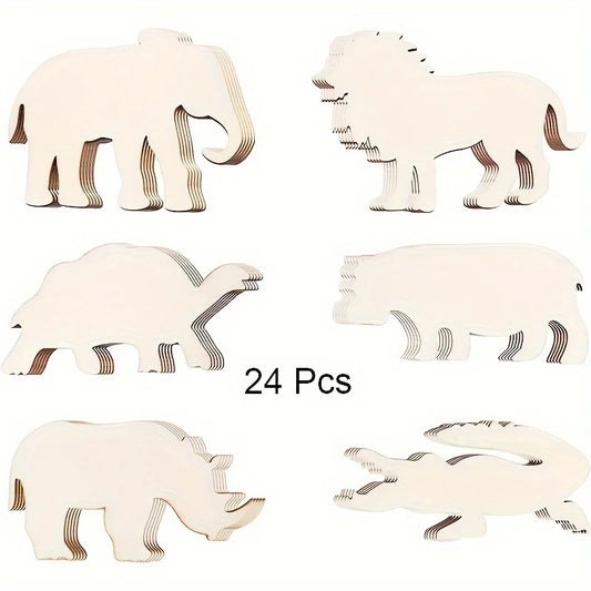 Houten figuur om zelf te kleuren/schilderen - Safari dieren set (24 st.)