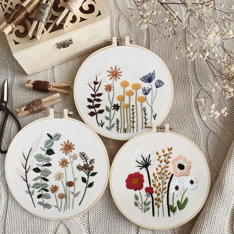 Borduurpakket Rond Bloemen – Compleet met Patronen en Garen