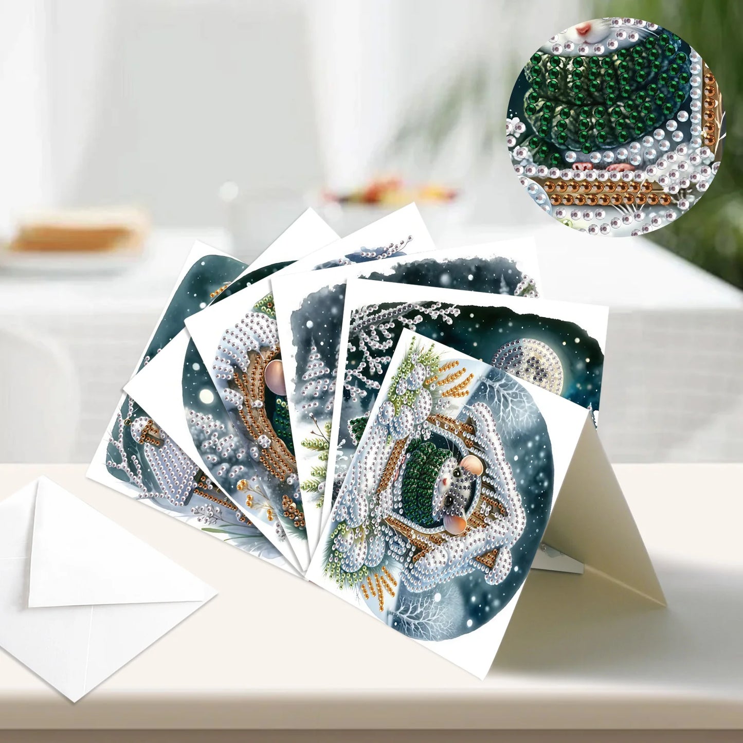 Diamond Painting Kerstkaarten set met muis en feestelijke ontwerpen