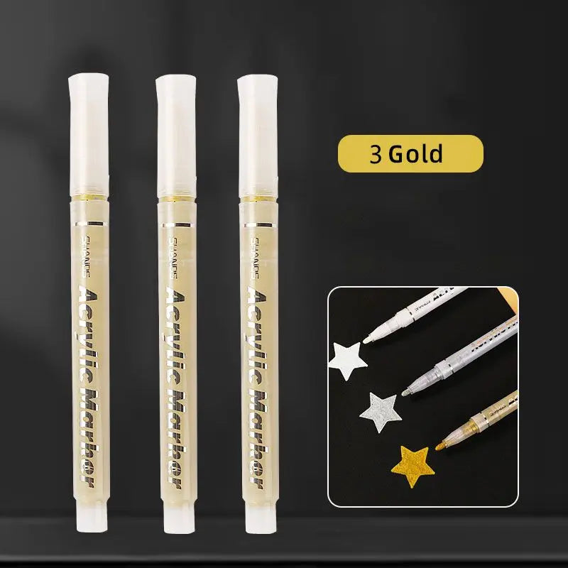 Stiften set acrylmarkers goud zilver en wit met watervaste inkt