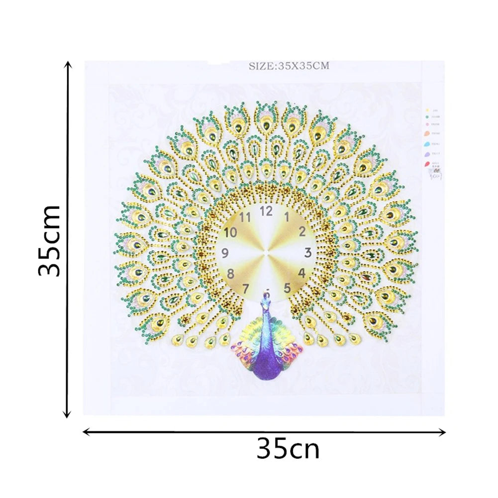 Diamond Painting Klok Pauw 35x35cm Speciale Steentjes Wanddecoratie