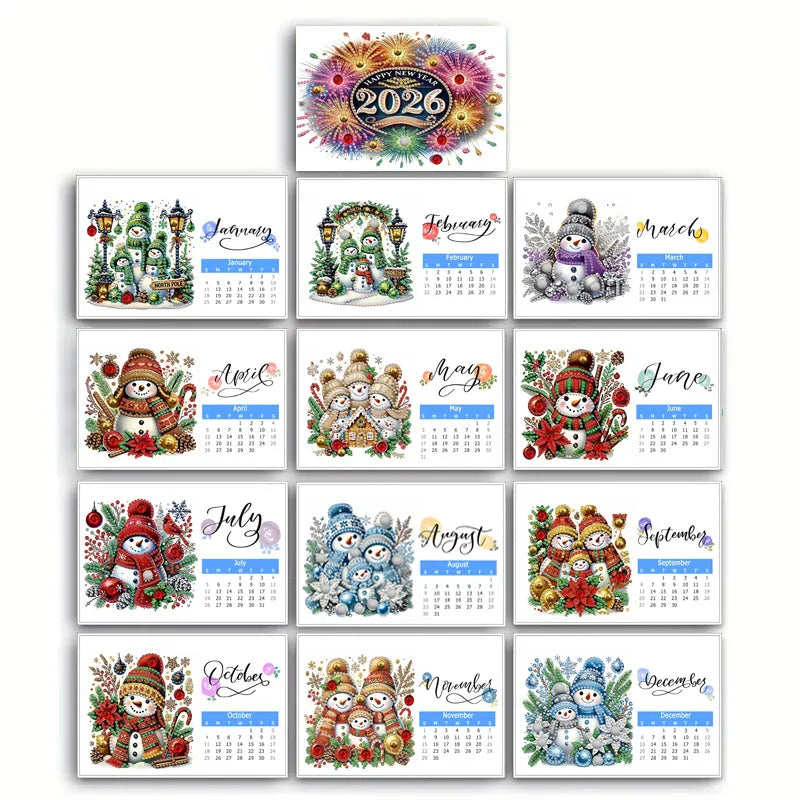 Diamond Painting Kalender 2026 met Kerst Kabouter, Sneeuwpop en Schildpad Ontwerpen