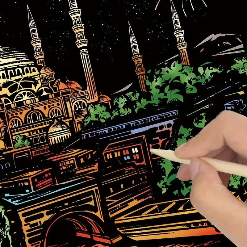 Krastekening Deluxe Regenboog Scratch Paper Set voor Creatieve Ontspanning