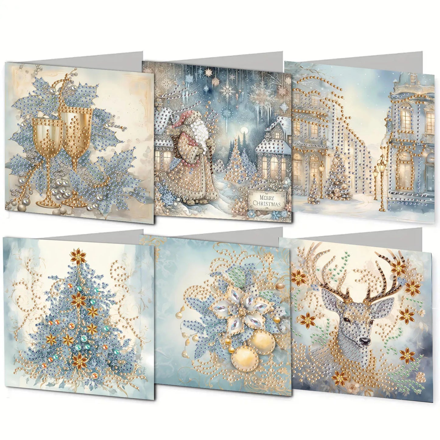 Diamond Painting Kerstkaarten set 6-delig met sneeuwpop thema
