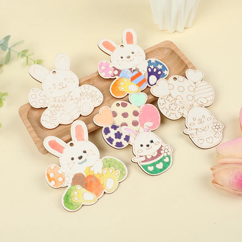 Houten Paas figuren om zelf te kleuren/schilderen – Konijn en Ei Hangers