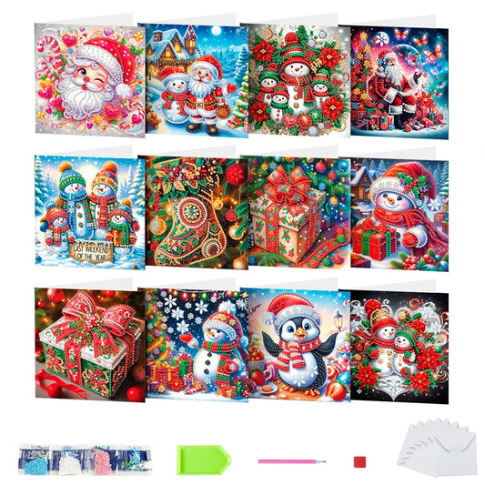 Diamond Painting Kerstkaarten set – 12 stuks creatieve wenskaarten