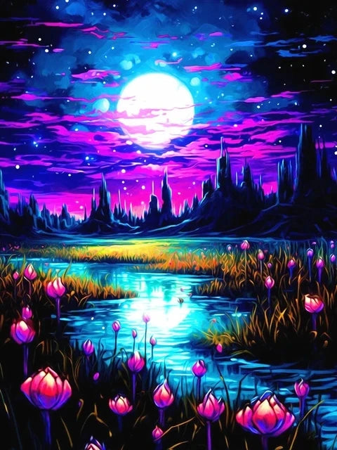 Schilderen op nummer Landschappen Nachtvijver Scène - 9950776