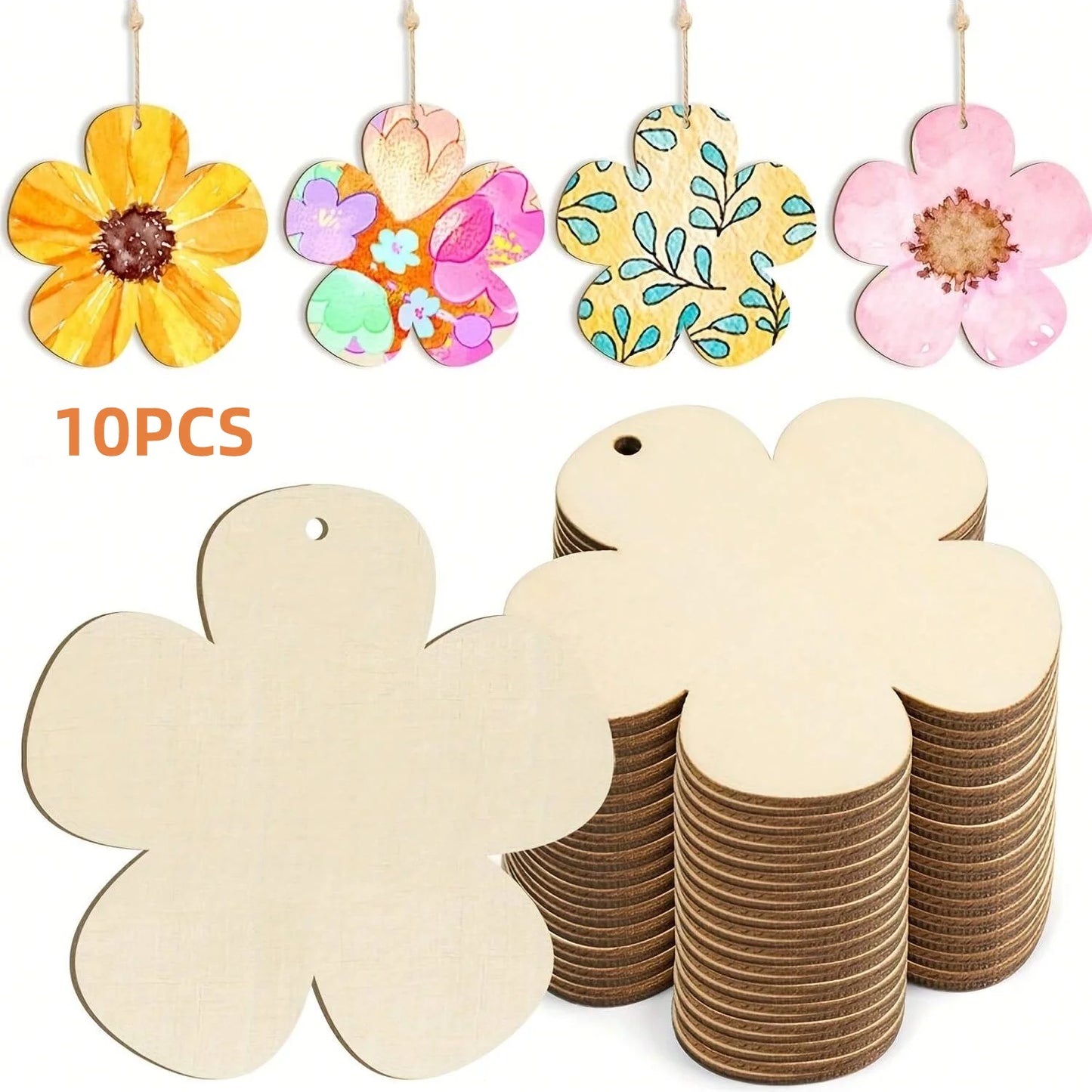 Houten figuren om zelf te schilderen/kleuren – bloemen hangdecoratie