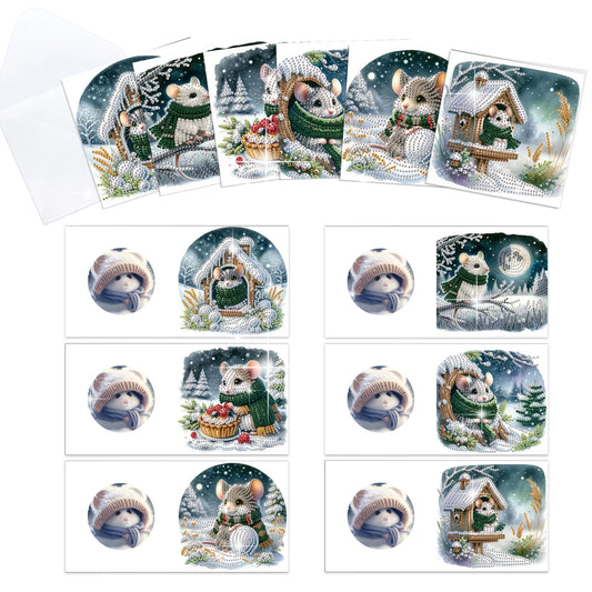 Diamond Painting Kerstkaarten set met muis en feestelijke ontwerpen