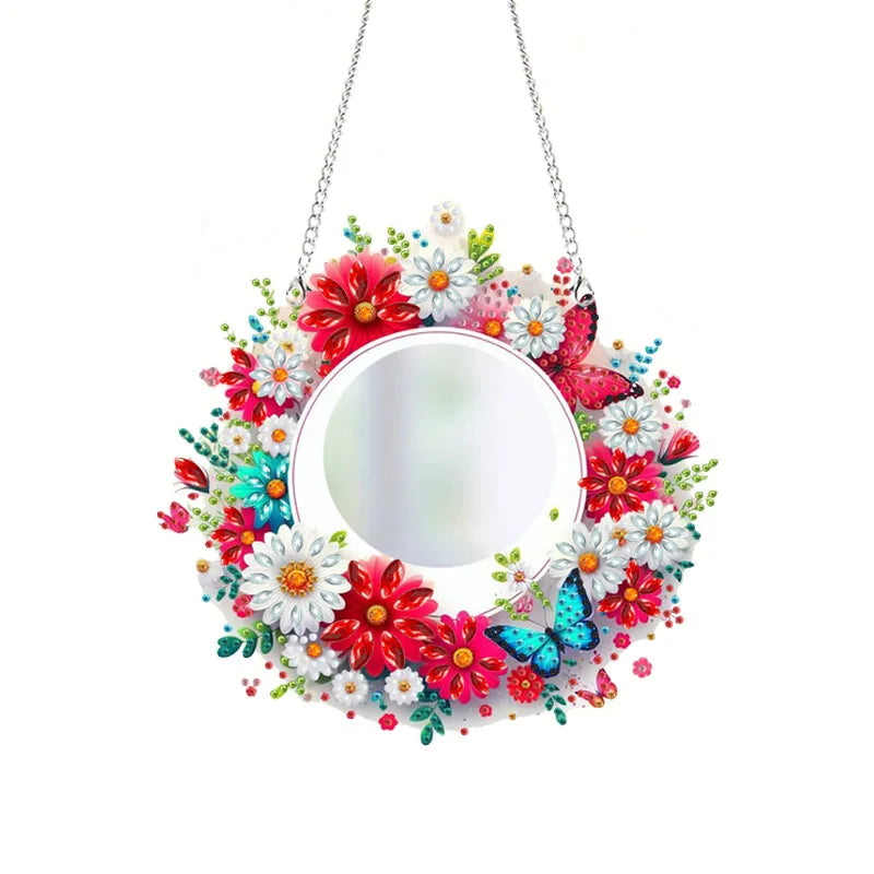Diamond Painting Spiegel Gekleurde Bloemen Make-up Spiegel met Ketting - JZ014