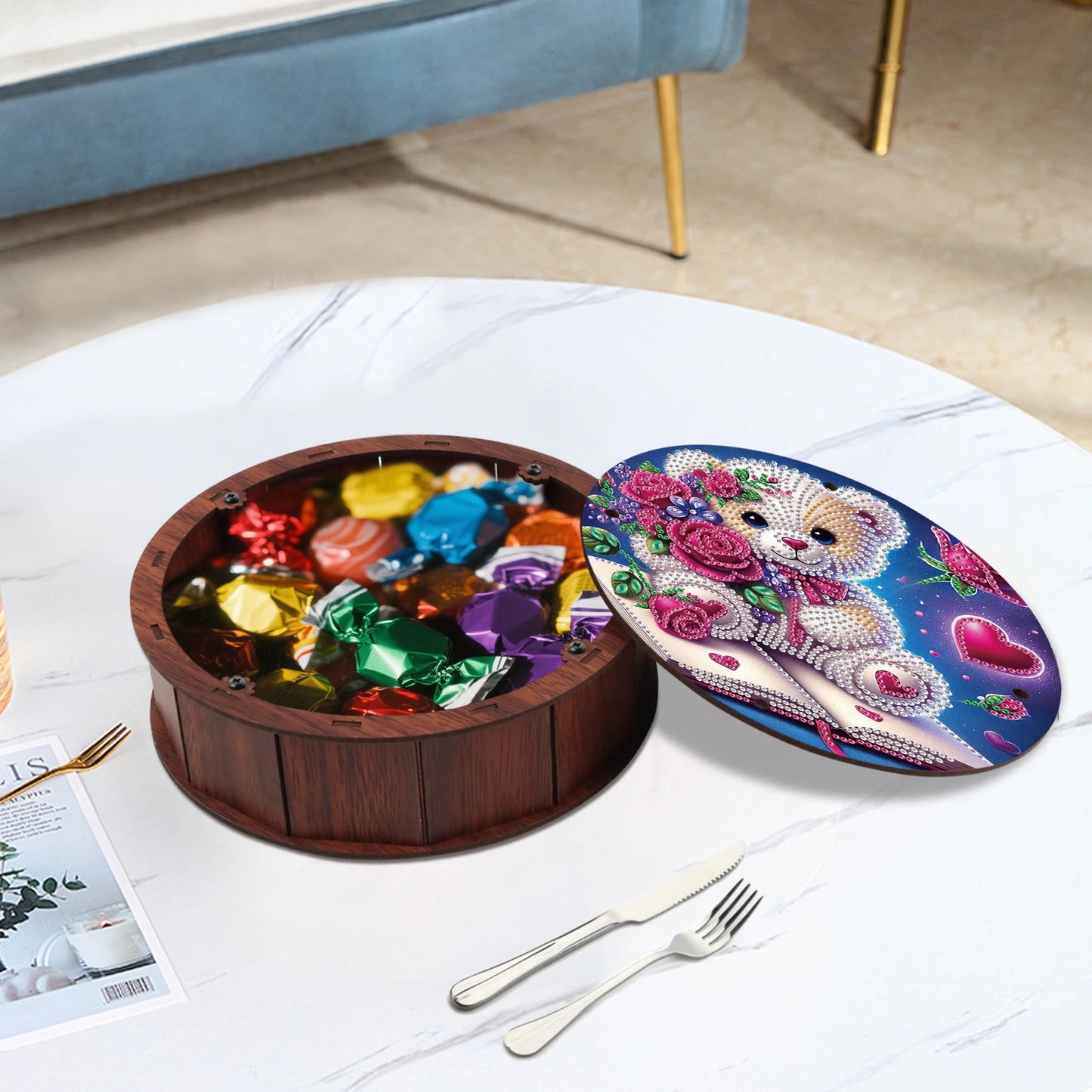 Diamond Painting Houten Ronde Opbergdoos – Creatieve Organizer voor Huisdecoratie