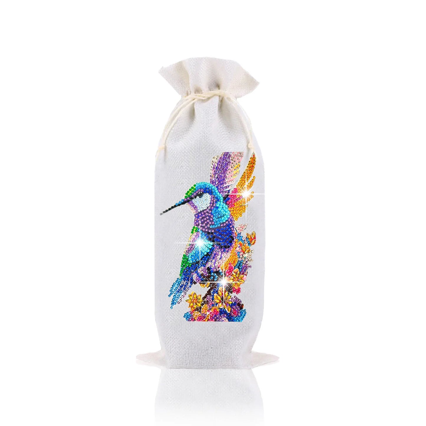 Diamond Painting Flessen hoes Uil & Bloemen Wijnfles Zak