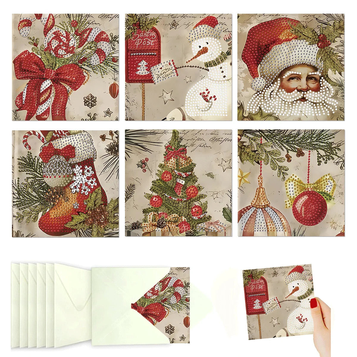 Diamond Painting Kerstkaarten set 6 stuks met enveloppen - HK085