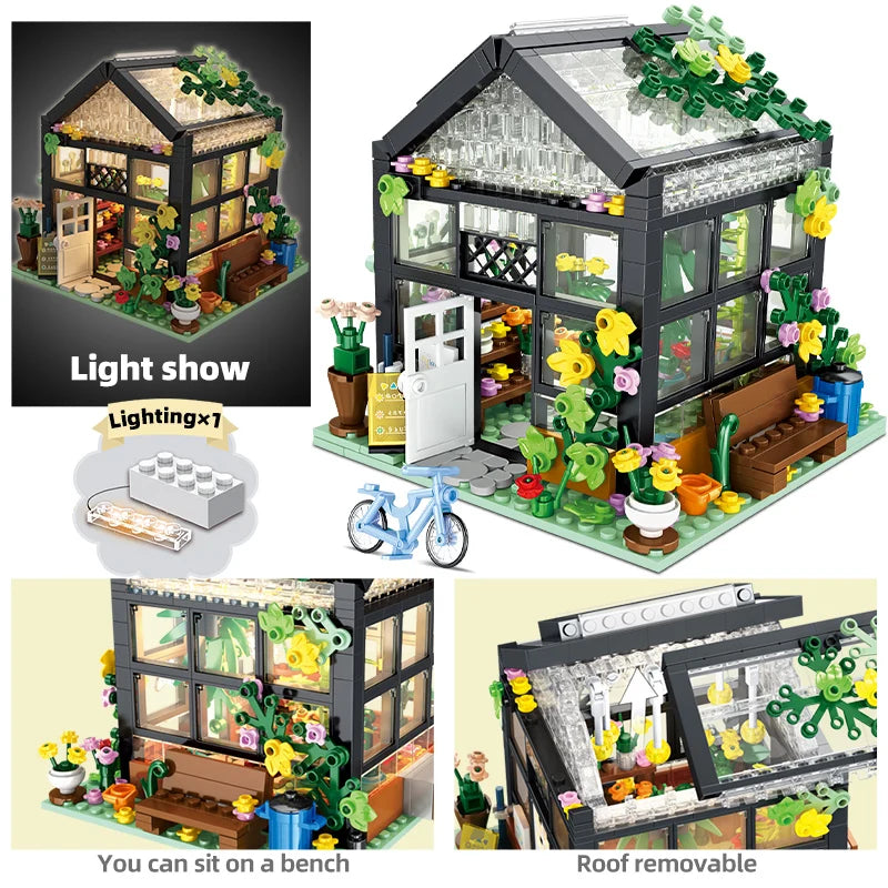 Bouwpakket Bloemenwinkel – Creatief Huis met LED Verlichting (579 stuks)