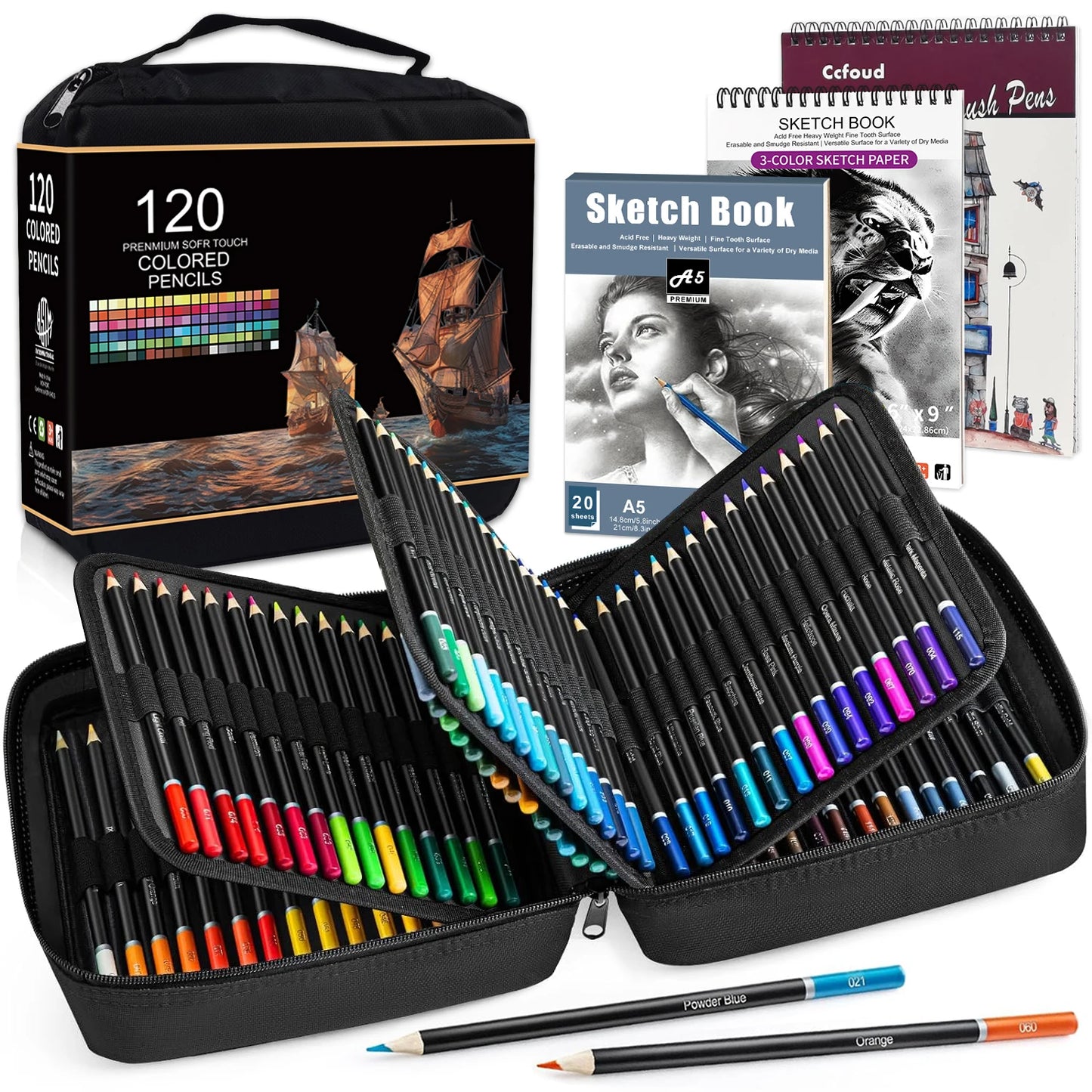 Kleurpotloden set 120 stuks met etui en schetsboeken voor creatief tekenen