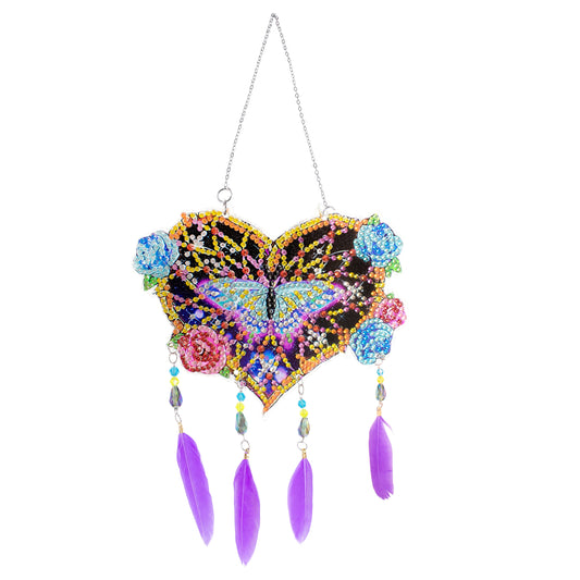 Diamond Painting Dromenvanger Hart – Dubbelzijdige Windgong met Veren - FL024