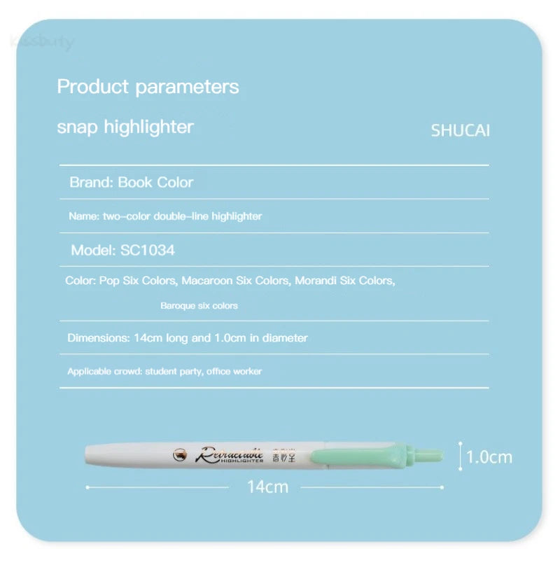Stiften set met 6 kleuren – Multicolor highlighters met drukknop