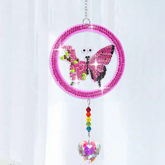 Diamond Painting Windgong Vlinder – Dubbelzijdige Zonnevanger met Steentjes - Roze