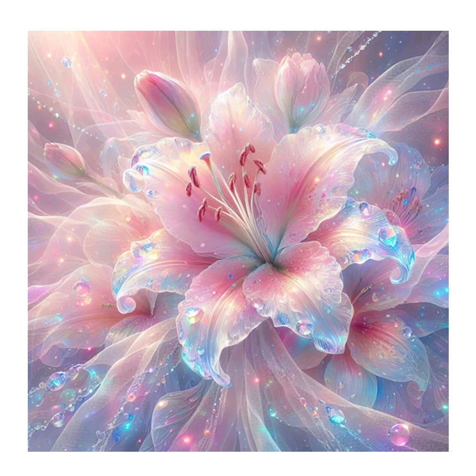 AB Diamond Painting met Fairy dust steentjes Roze Lelie Bloemen