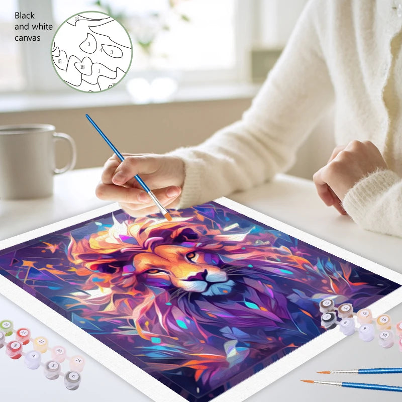 Schilderen op nummer Dieren - Kleurrijke Kop met Acrylverf - Leeuw 9957096