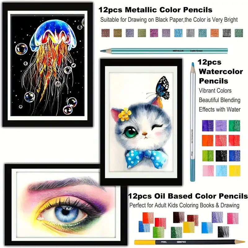 Kleurpotloden set creatieve tekenset met 76 delen voor kunstenaars