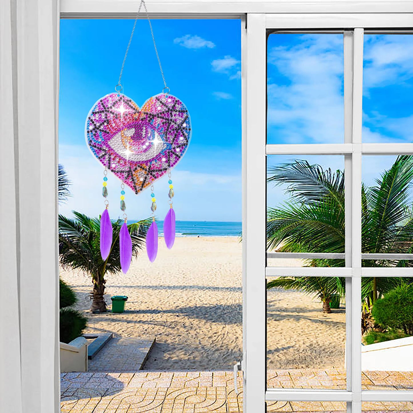 Diamond Painting Dromenvanger Hart – Dubbelzijdige Windgong met Veren - FL019