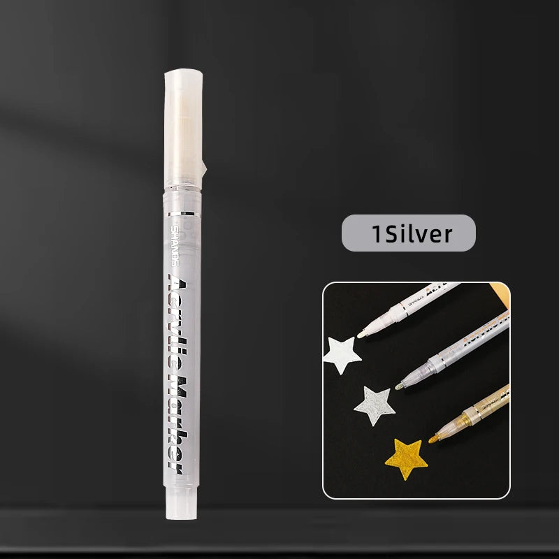 Stiften set acrylmarkers goud zilver en wit met watervaste inkt