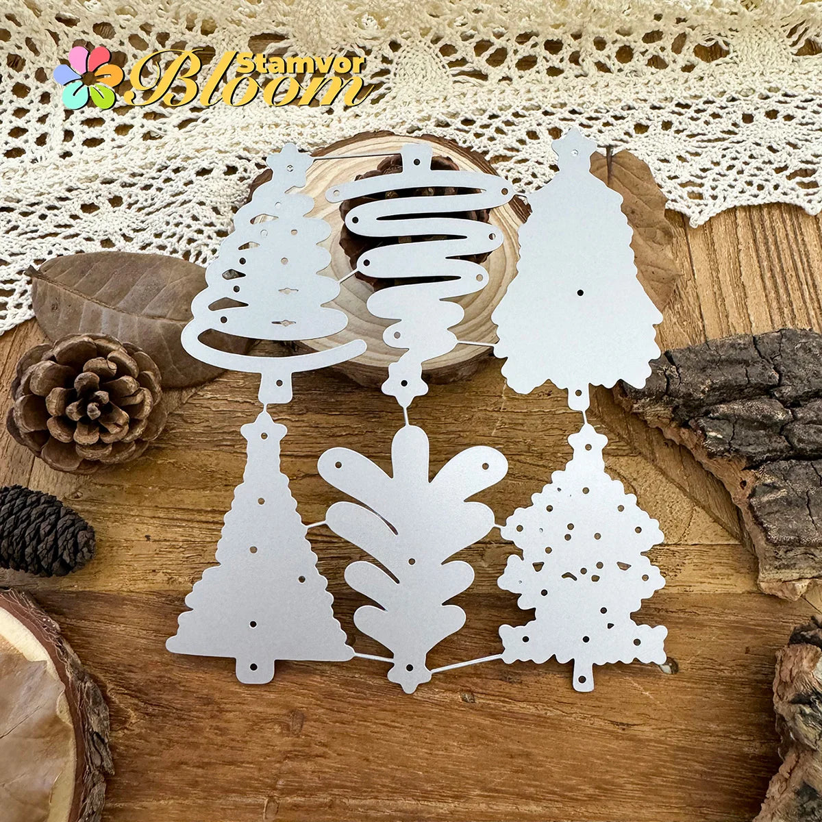 Snijmal kerstbomen met sterren – metalen stansvormen voor decoratie en scrapbooking