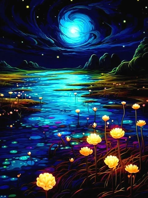 Schilderen op nummer Landschappen Nachtvijver Scène - 9950779