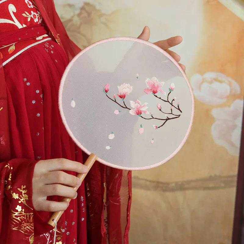 Borduurpakket rond Chinese bloemen waaier met voorgedrukt patroon