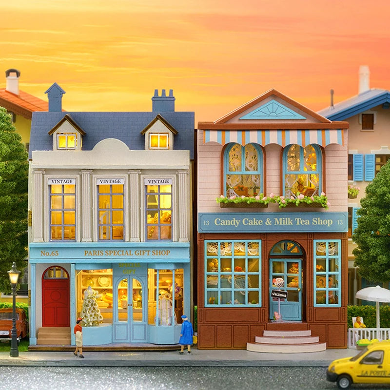 Zelfbouw miniatuurhuisje houten villa met meubels en verlichting - D-0013