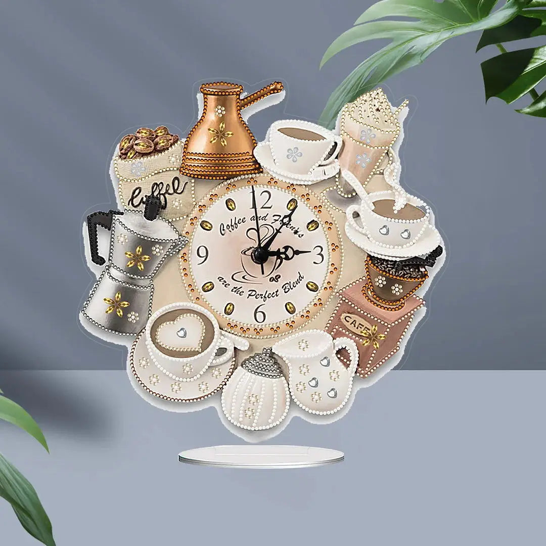 Diamond Painting Klok Koffie Tijd Kristal Ornament met Speciale Steentjes