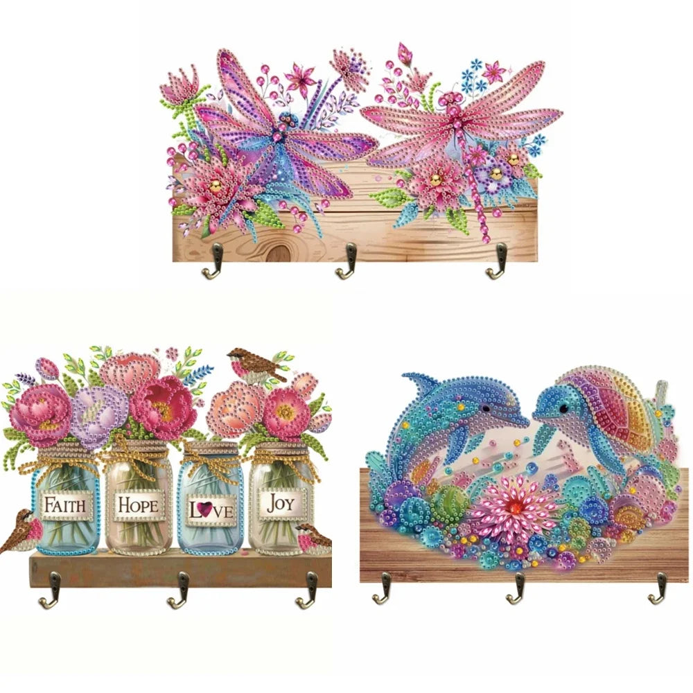 Diamond Painting Kapstok/Sleutelrek met 3 Haken Wandmontage Hout