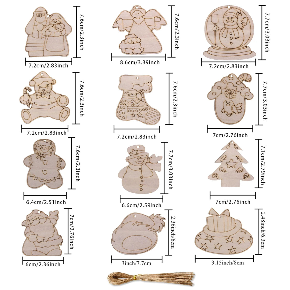 Houten figuur om zelf te kleuren/schilderen – 12 kersthanger figuren