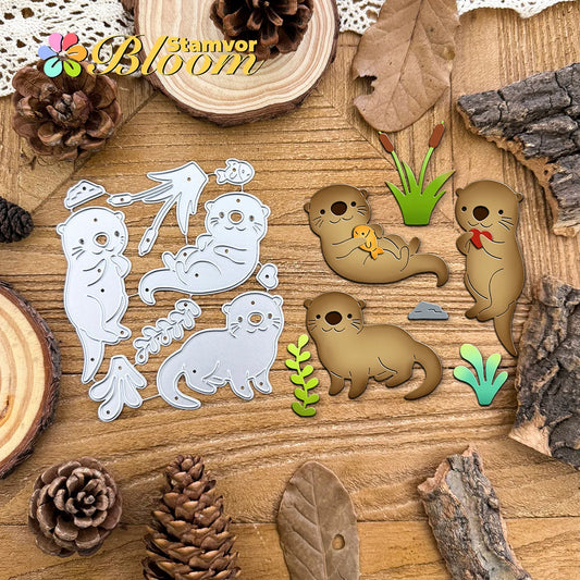 Metalen snijmal schattige otters rivier dieren planten