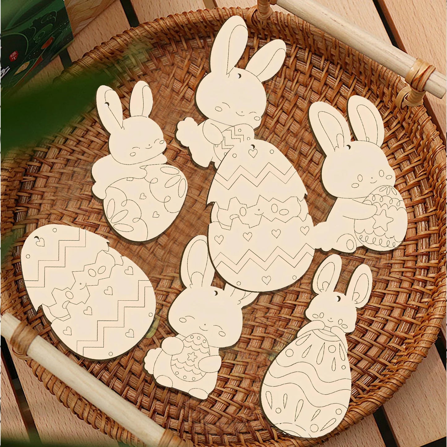 Houten Paas figuren om zelf te kleuren/schilderen – Konijn & Ei Hangers Set