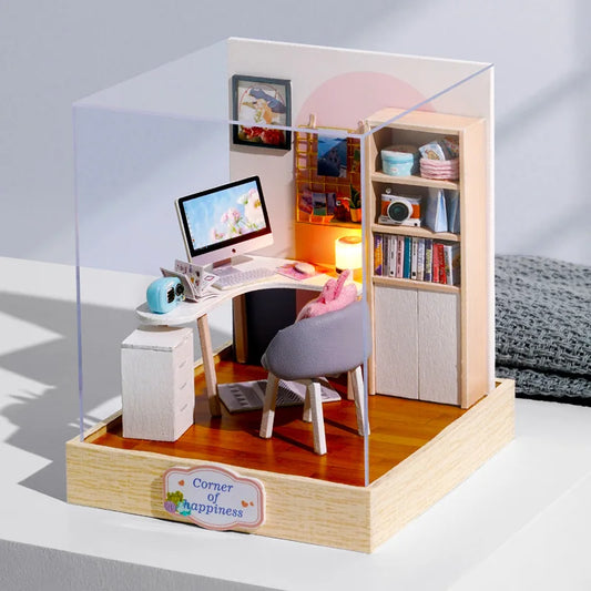 Zelfbouw miniatuurhuisje Houten Poppenhuis met LED Verlichting en Kamerdecoratie - QT-030