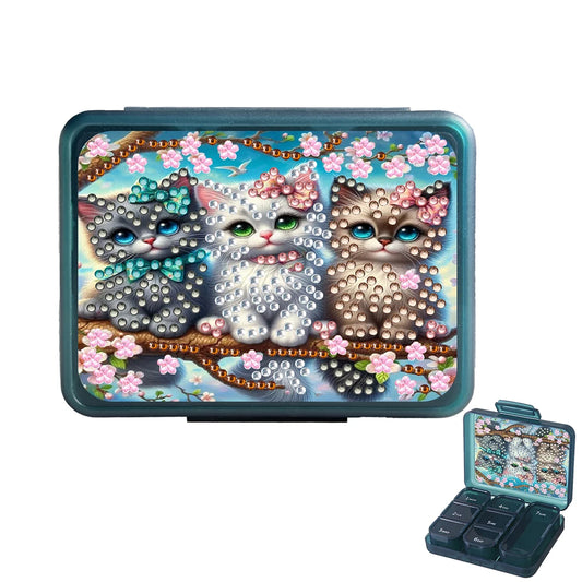 Diamond Painting Kat op Tak Medicijnendoos met Strass Steentjes